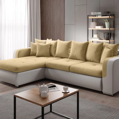 Rohová sedací souprava DAFNI MINI - bílá / žlutá, levý roh