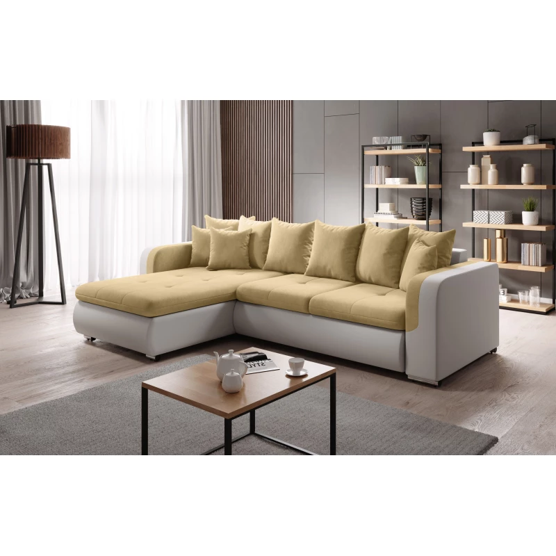 Rohová sedací souprava DAFNI MINI - bílá / žlutá, levý roh