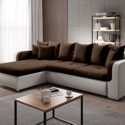 Rohová sedací souprava DAFNI MINI - bílá / tmavě hnědá, levý roh