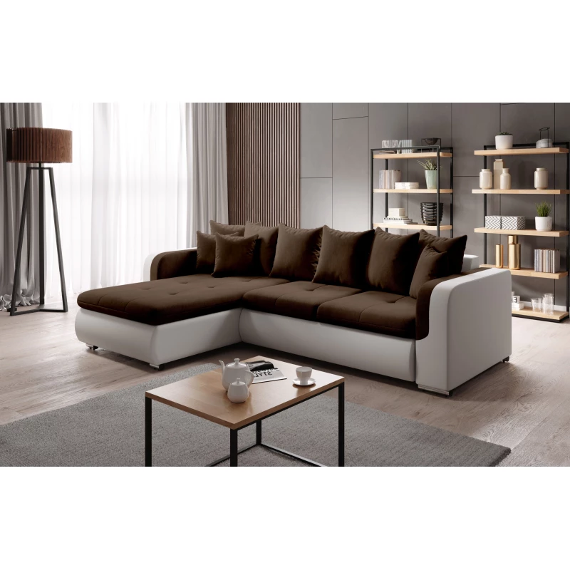 Rohová sedací souprava DAFNI MINI - bílá / tmavě hnědá, levý roh