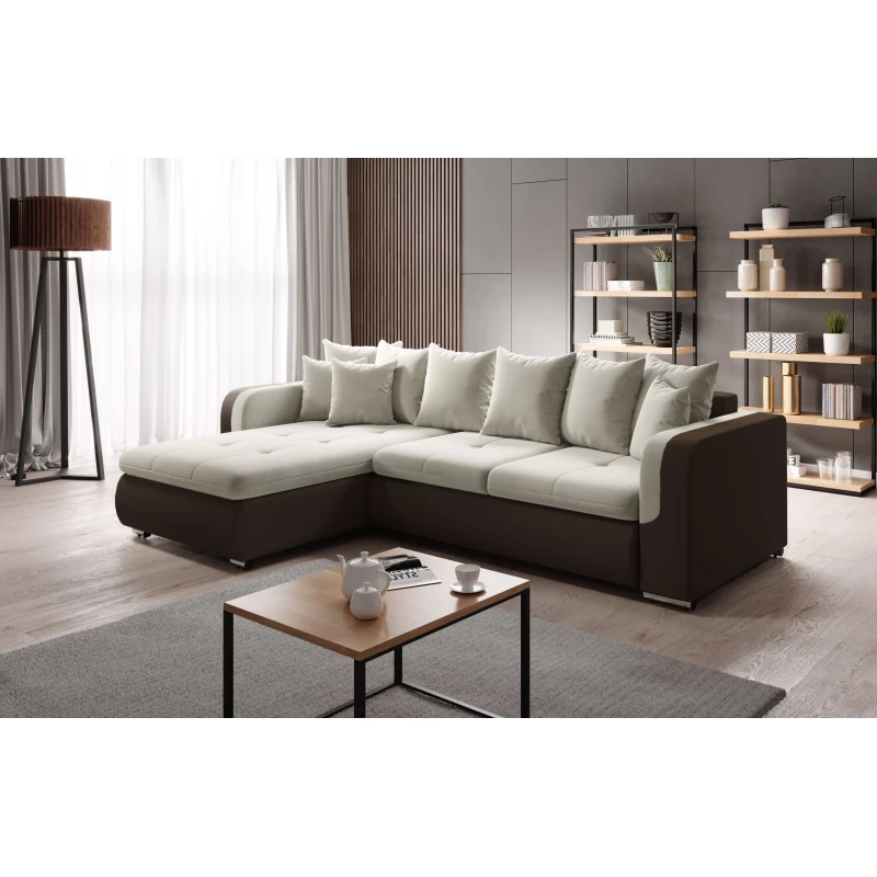 Rohová sedací souprava DAFNI MINI - hnědá / krémová, levý roh