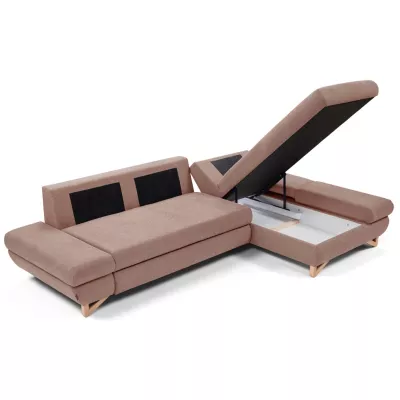 Rozkládací rohová sedačka GULEPA 1 - pastelová růžová, pravý roh