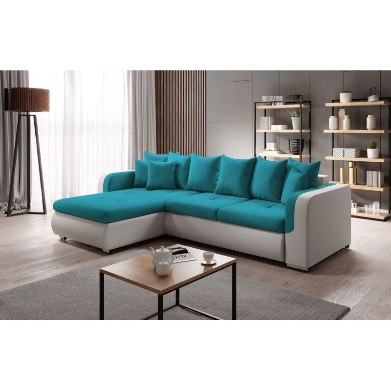 Rohová sedací souprava DAFNI MINI - bílá / modrá, levý roh