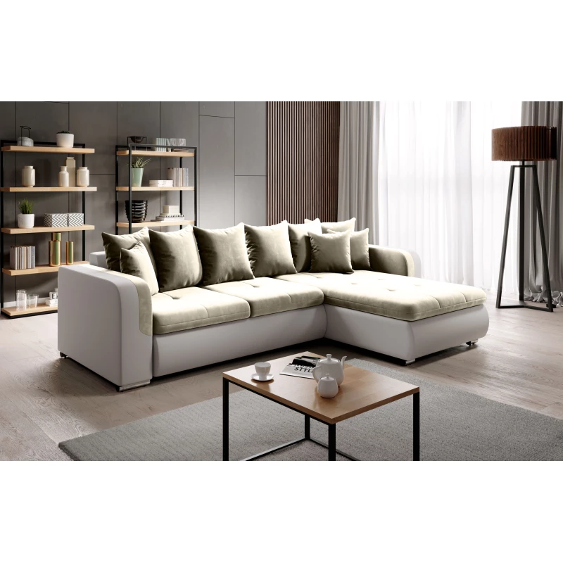 Rohová sedací souprava DAFNI MINI - bílá / béžová, pravý roh