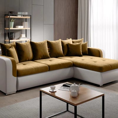 Rohová sedací souprava DAFNI MINI - bílá / hořčicová, pravý roh