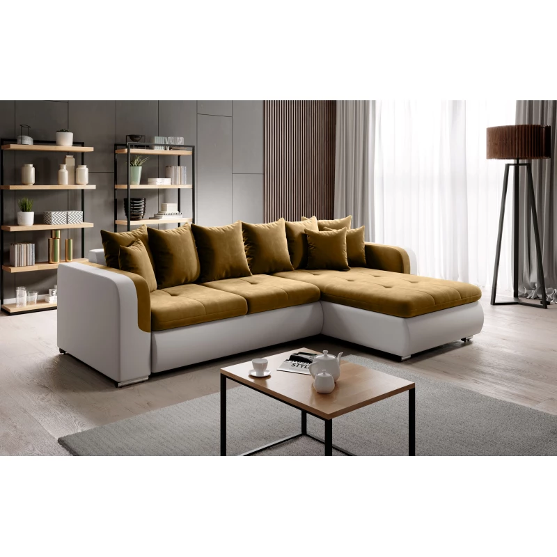 Rohová sedací souprava DAFNI MINI - bílá / hořčicová, pravý roh