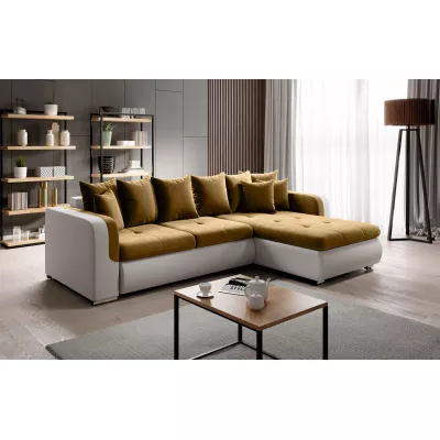 Rohová sedací souprava DAFNI MINI - bílá / hořčicová, pravý roh