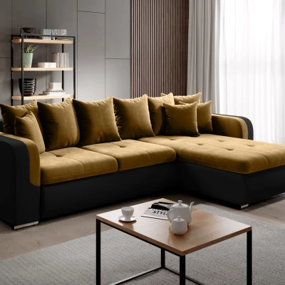 Rohová sedací souprava DAFNI MINI - černá / hořčicová, pravý roh