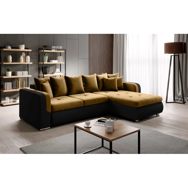 Rohová sedací souprava DAFNI MINI - černá / hořčicová, pravý roh