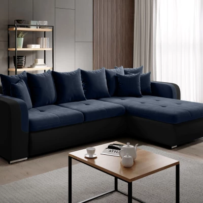 Rohová sedací souprava DAFNI MINI - černá / tmavě modrá, pravý roh