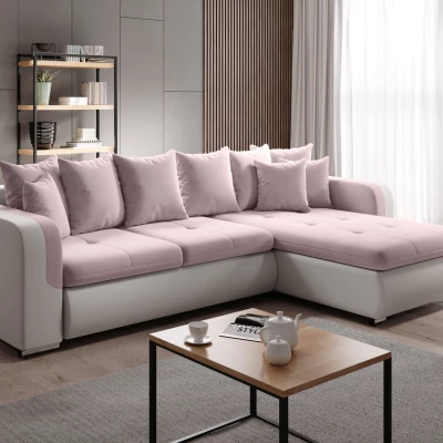 Rohová sedací souprava DAFNI MINI - bílá / růžová, pravý roh