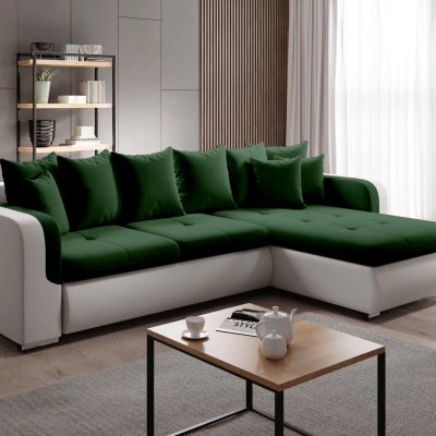 Rohová sedací souprava DAFNI MINI - bílá / tmavě zelená, pravý roh