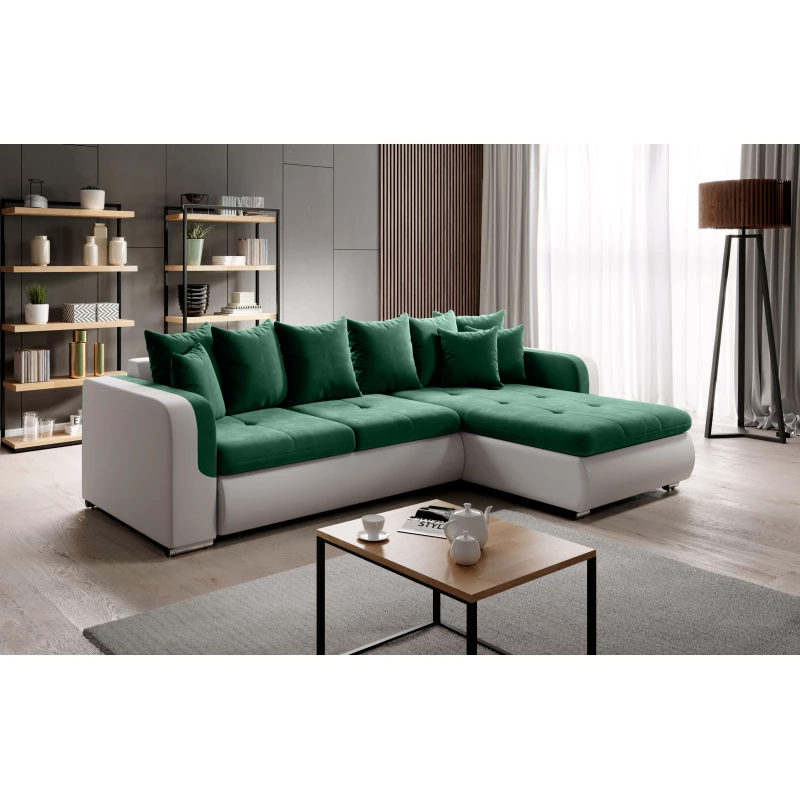 Rohová sedací souprava DAFNI MINI - bílá / zelená, pravý roh