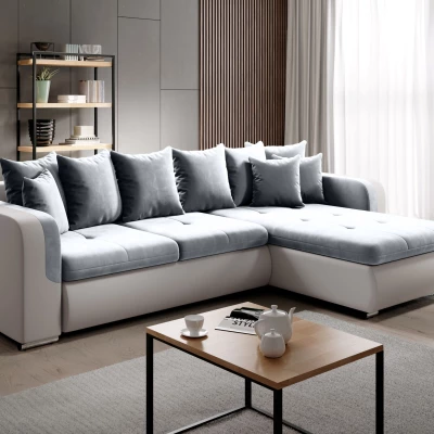 Rohová sedací souprava DAFNI MINI - bílá / šedá, pravý roh