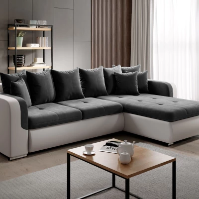 Rohová sedací souprava DAFNI MINI - bílá / tmavě šedá, pravý roh