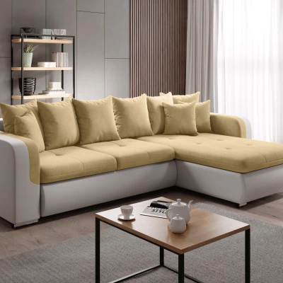 Rohová sedací souprava DAFNI MINI - bílá / žlutá, pravý roh