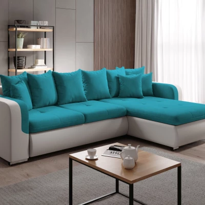 Rohová sedací souprava DAFNI MINI - bílá / modrá, pravý roh