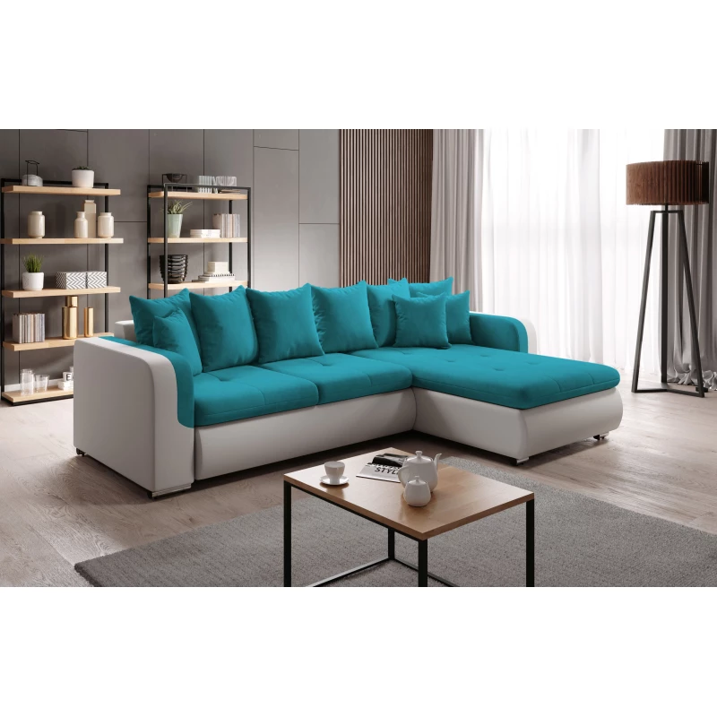 Rohová sedací souprava DAFNI MINI - bílá / modrá, pravý roh