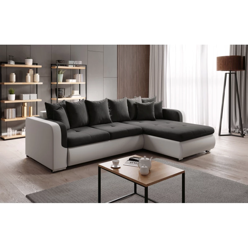 Rohová sedací souprava DAFNI MINI - bílá / černá, pravý roh