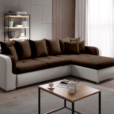 Rohová sedací souprava DAFNI MINI - bílá / tmavě hnědá, pravý roh