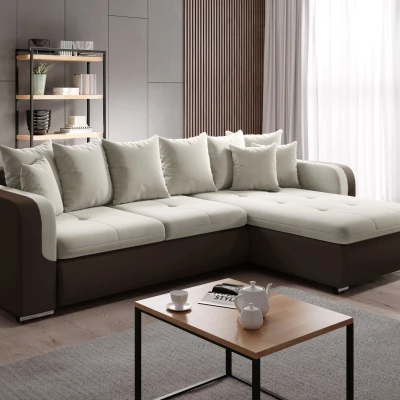 Rohová sedací souprava DAFNI MINI - hnědá / krémová, pravý roh