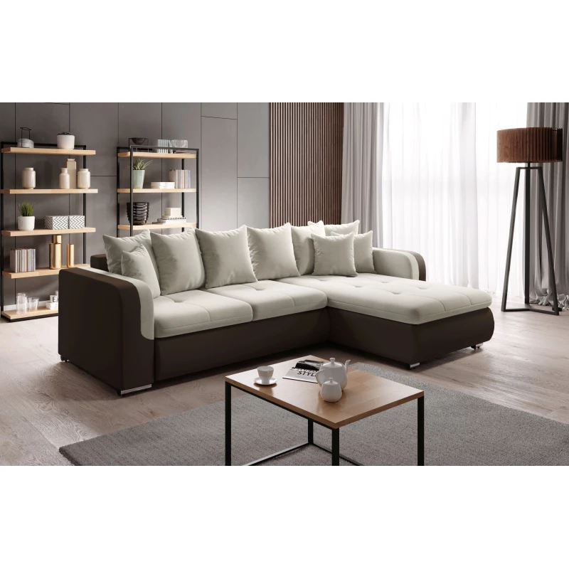 Rohová sedací souprava DAFNI MINI - hnědá / krémová, pravý roh