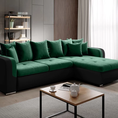 Rohová sedací souprava DAFNI MINI - černá / zelená, pravý roh