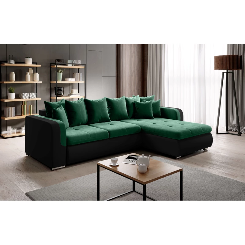 Rohová sedací souprava DAFNI MINI - černá / zelená, pravý roh