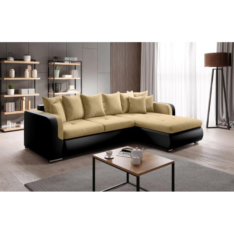 Rohová sedací souprava DAFNI MINI - černá / žlutá, pravý roh