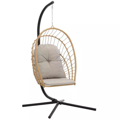 Skládací zahradní houpací křeslo LAMBROS -  hnědé / černé / šedé