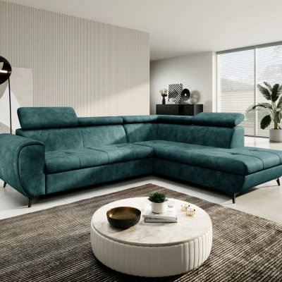 Rozkládací sedačka s úložným prostorem DAUPHIN - tyrkysová, pravý roh