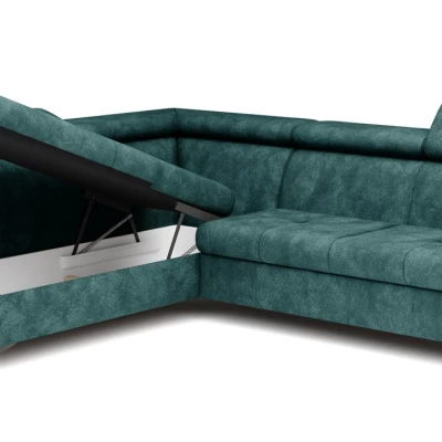 Rozkládací sedačka s úložným prostorem DAUPHIN - tyrkysová, levý roh