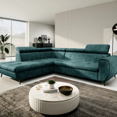 Rozkládací sedačka s úložným prostorem DAUPHIN - tyrkysová, levý roh