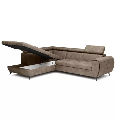 Rozkládací sedačka s úložným prostorem DAUPHIN - hnědá, levý roh