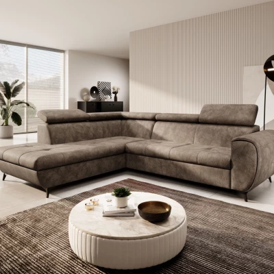 Rozkládací sedačka s úložným prostorem DAUPHIN - hnědá, levý roh