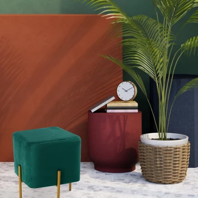 Taburet kostka MADOX - zelený / zlatý