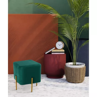 Taburet kostka MADOX - zelený / zlatý