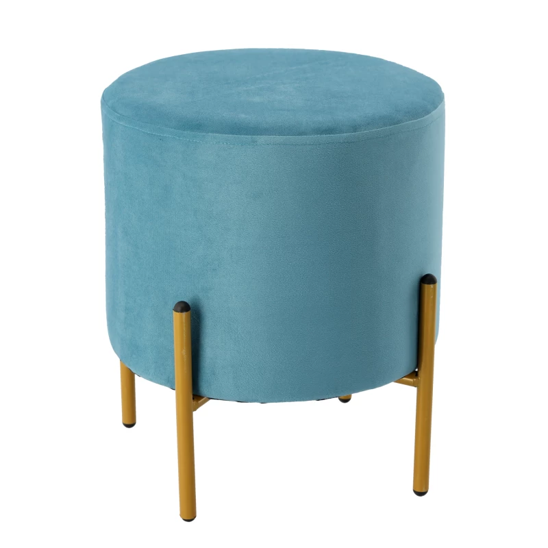 Kulatý taburet MADOX - světle modrý / zlatý