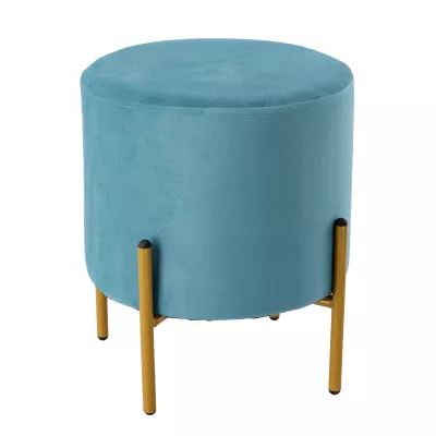 Kulatý taburet MADOX - světle modrý / zlatý