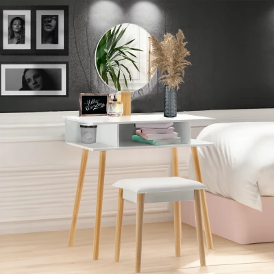 Toaletní stolek se stoličkou MADOX - bílý / hnědý