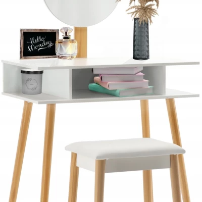 Toaletní stolek se stoličkou MADOX - bílý / hnědý