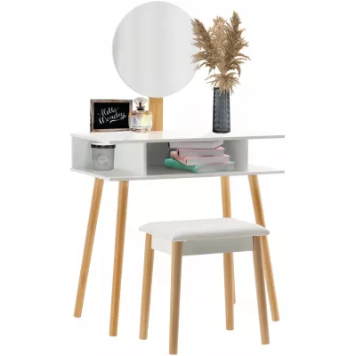 Toaletní stolek se stoličkou MADOX - bílý / hnědý