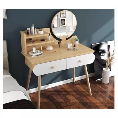 Toaletní stolek s nástavcem MADOX - hnědý / bílý