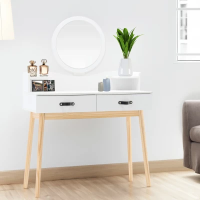 Toaletní stolek se zrcadlem MADOX - bílý / hnědý