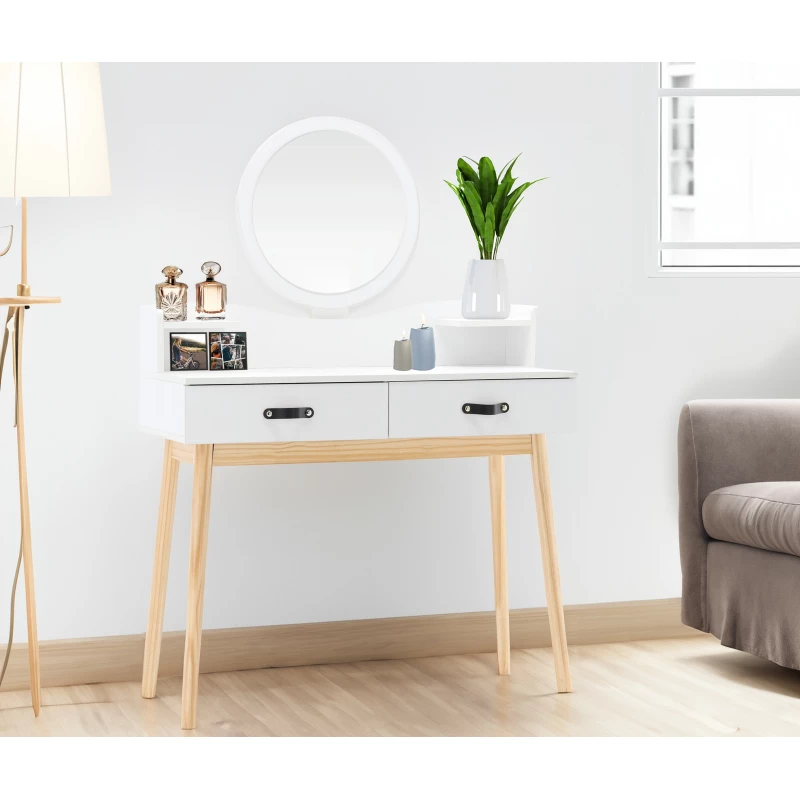 Toaletní stolek se zrcadlem MADOX - bílý / hnědý