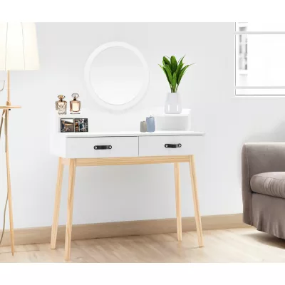 Toaletní stolek se zrcadlem MADOX - bílý / hnědý