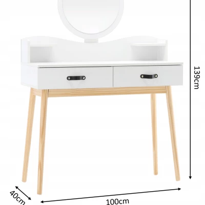 Toaletní stolek se zrcadlem MADOX - bílý / hnědý