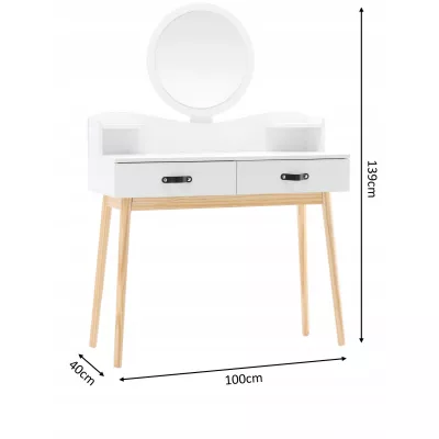 Toaletní stolek se zrcadlem MADOX - bílý / hnědý