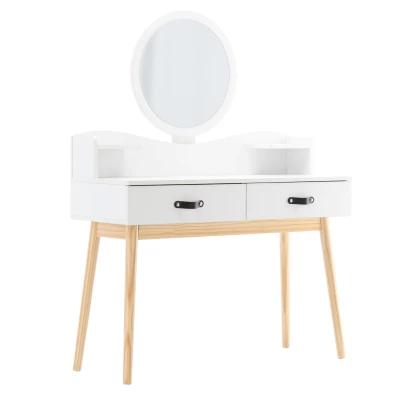 Toaletní stolek se zrcadlem MADOX - bílý / hnědý