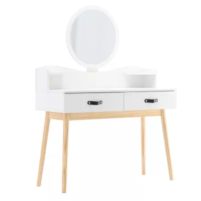 Toaletní stolek se zrcadlem MADOX - bílý / hnědý